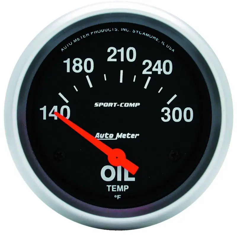 Autometer Sport-Comp 2 Electronic Oil Temperature Gauge (5/8", 140–300°F, Short-Sweep Design) 1