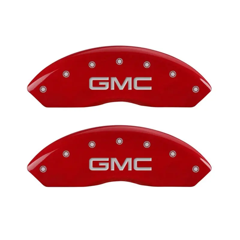 Mgp Engraved Front Caliper Covers – Red Finish With Silver Chrome Accents For Gmc Trucks 1
