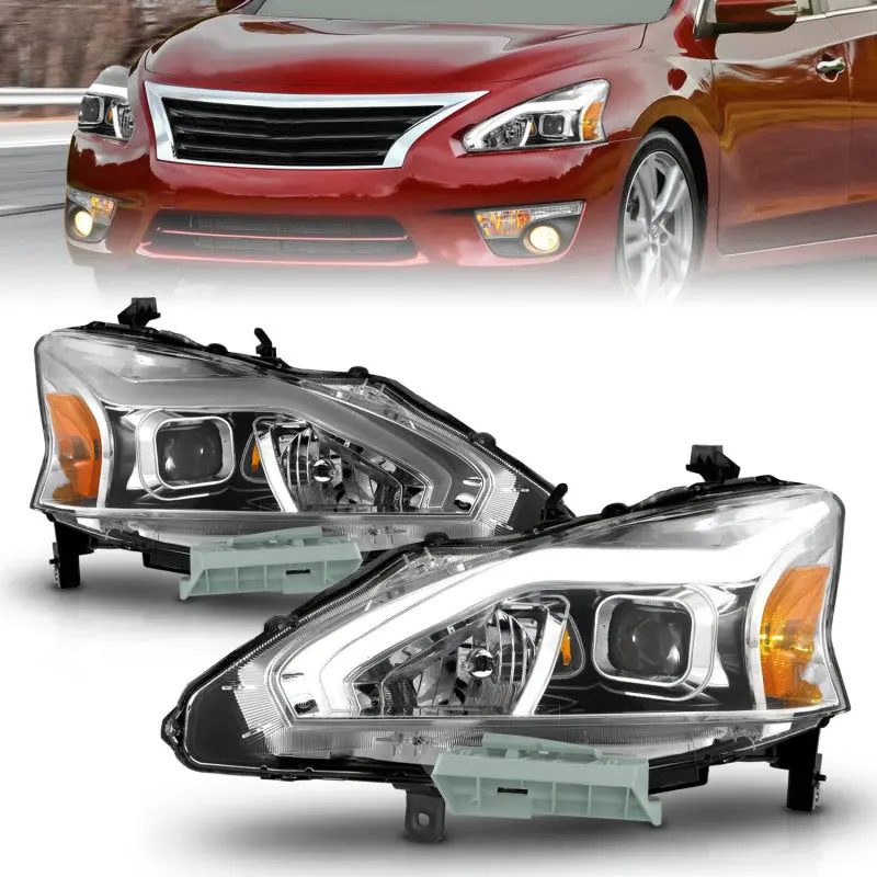Anzo Projector Headlight Assembly For 2013–2015 Nissan Altima (Non-Hid Factory Equipped) – Chrome Housing With Integrated Light Bar 1